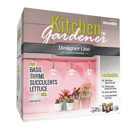 Miracle Led 3-Socket Designer Kitchen Gardener Grow Light Kit- Red Spec. 11W Replace 150W Grow Bulbs, 4PK 801809